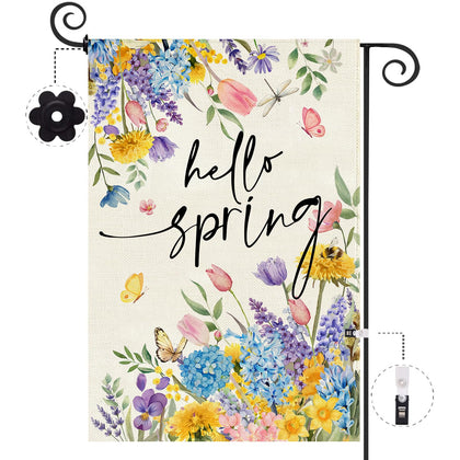 Baccessor spring garden flag in double-sided burlap with tulips, a bright welcome.