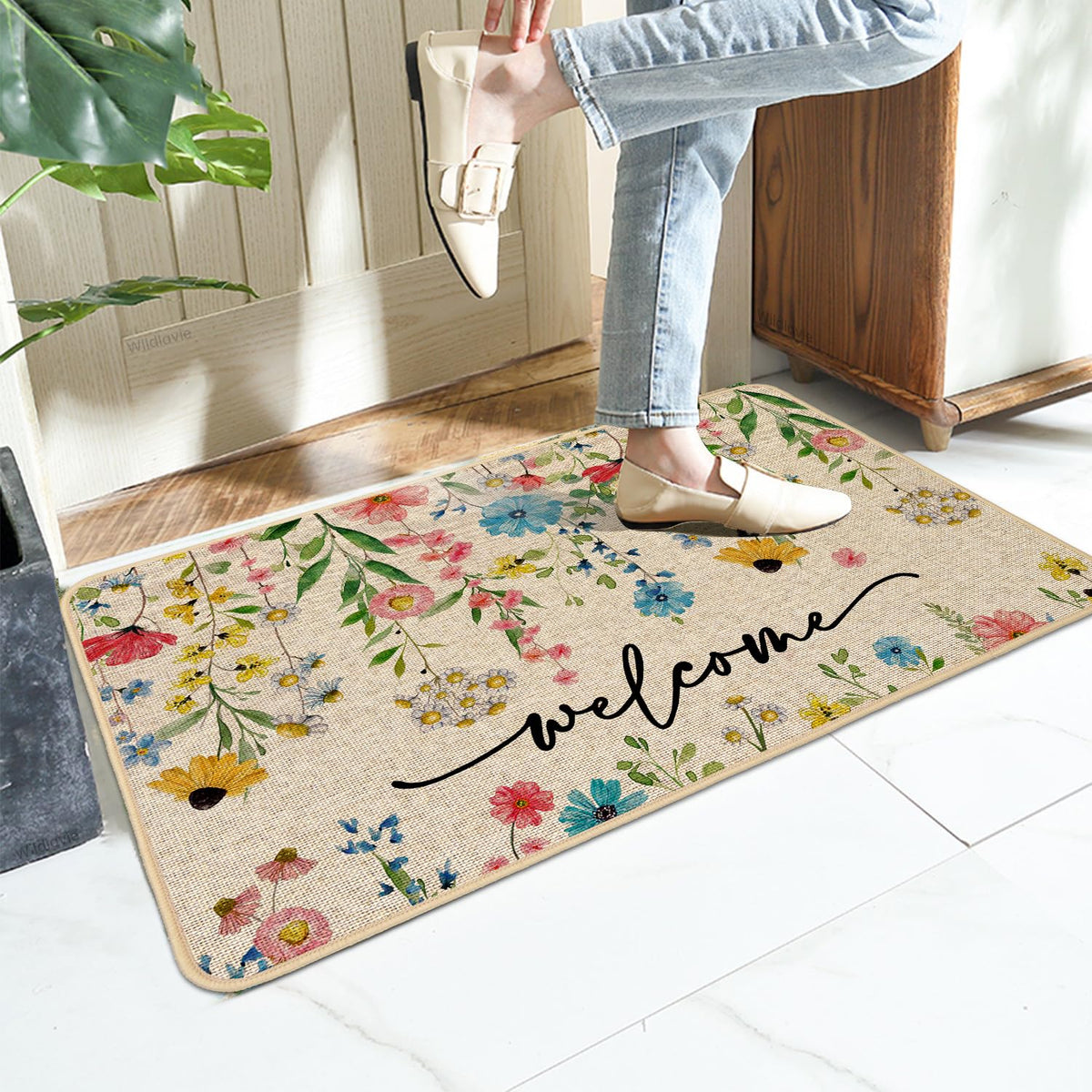 Baccessor Spring Floral Doormat easy to clean by tapping, shaking, or hose