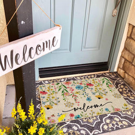 Baccessor Spring Floral Welcome Doormat low-profile 0.25 inch for easy door clearance