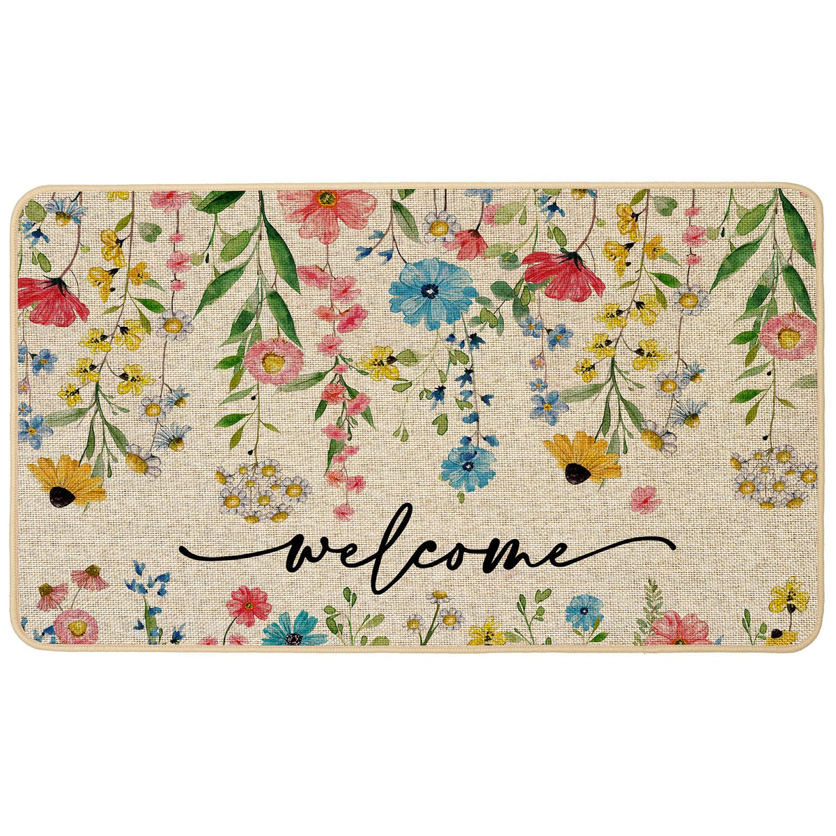 Baccessor Spring Floral Welcome Doormat with rubber backing prevents slipping at entry