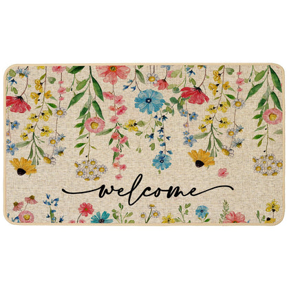Baccessor Spring Floral Welcome Doormat with rubber backing prevents slipping at entry