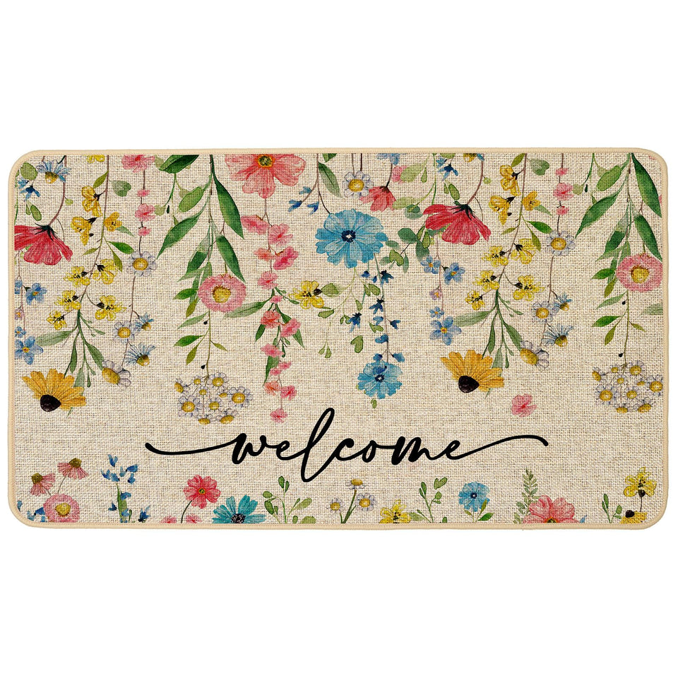 Baccessor Spring Floral Welcome Doormat with rubber backing prevents slipping at entry