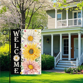 Baccessor daisy flag, back view, vivid colors on both sides.