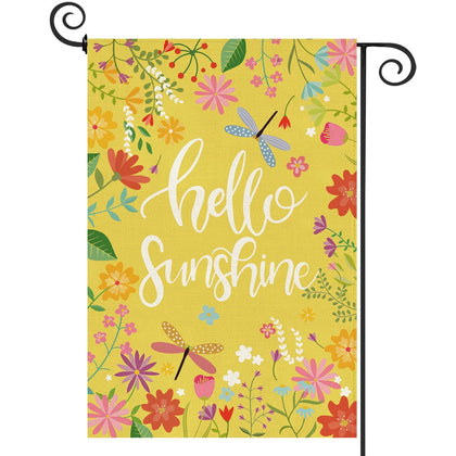 Baccessor Hello Sunshine flag front view with vibrant double-sided print for visible welcome.