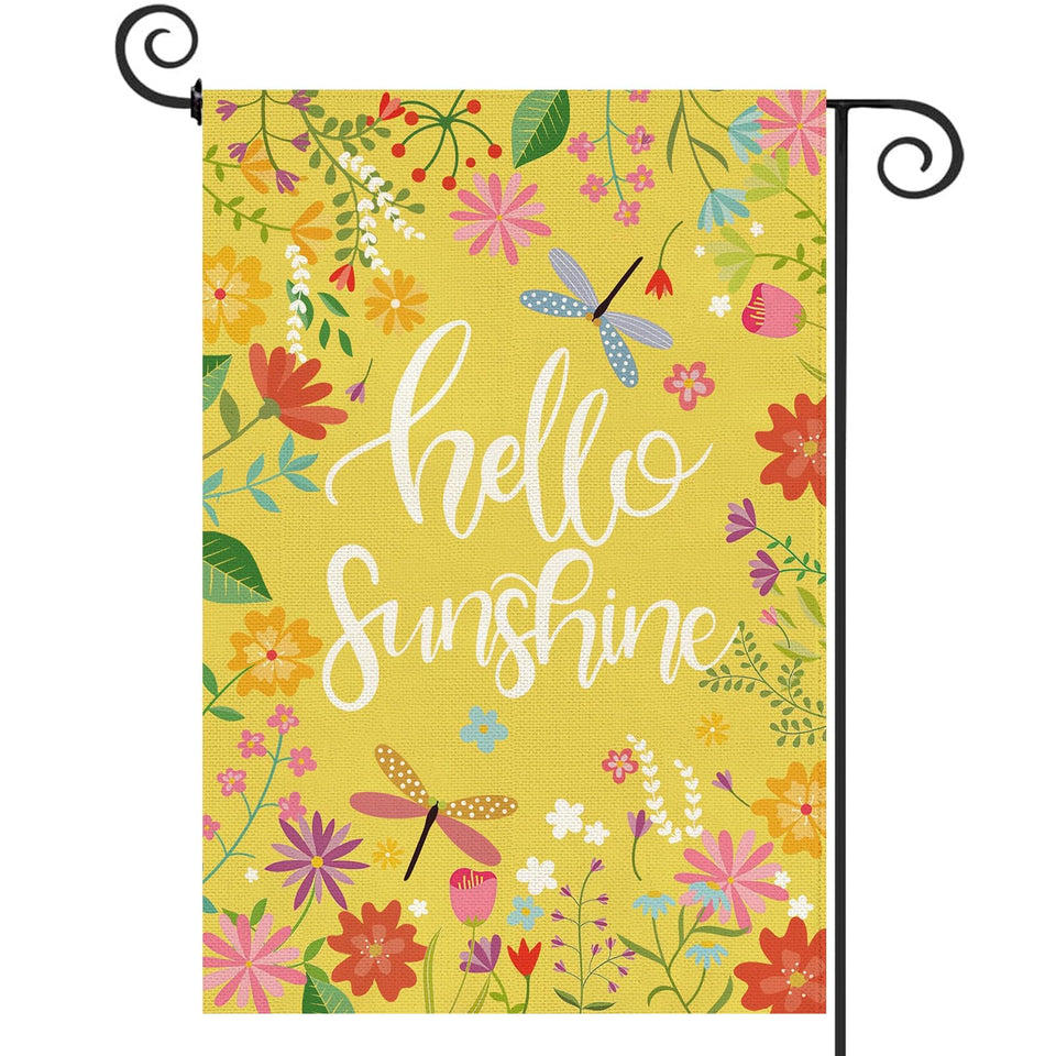 Baccessor Hello Sunshine flag front view with vibrant double-sided print for visible welcome.