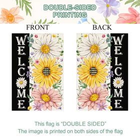 Baccessor welcome flag with daisy design for outdoors.
