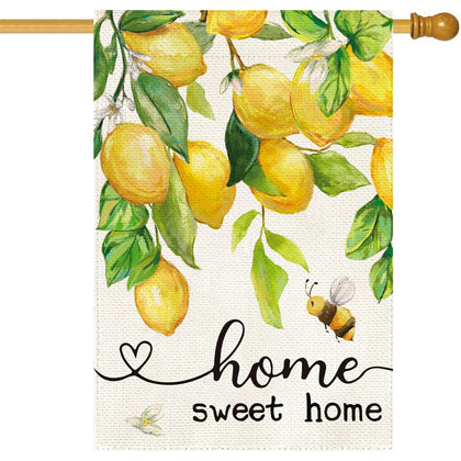 Baccessor Spring House Flag front view showcases lemon bee design to brighten porches.