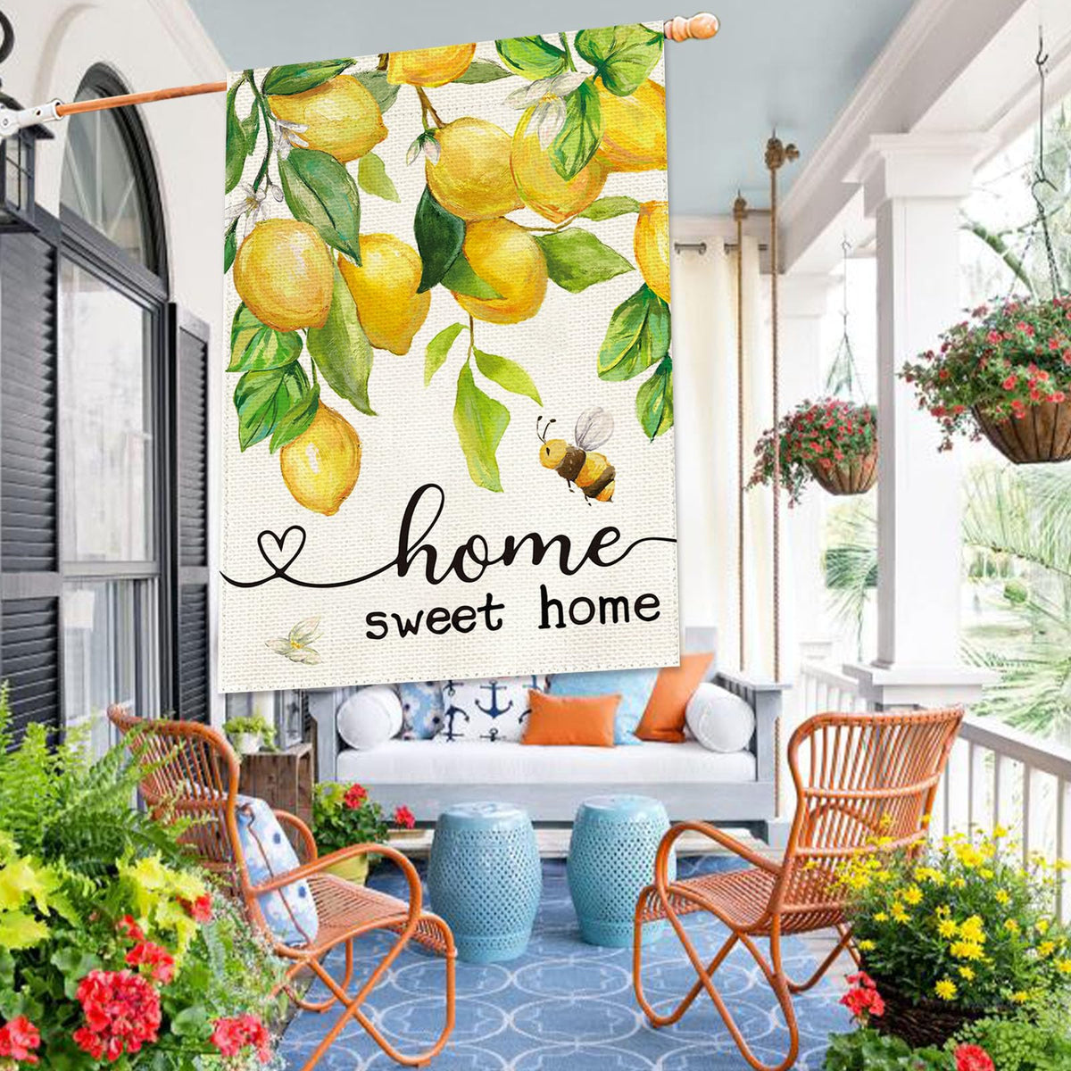 Baccessor lemon bee floral welcome sign adds curb appeal to outdoor spaces.