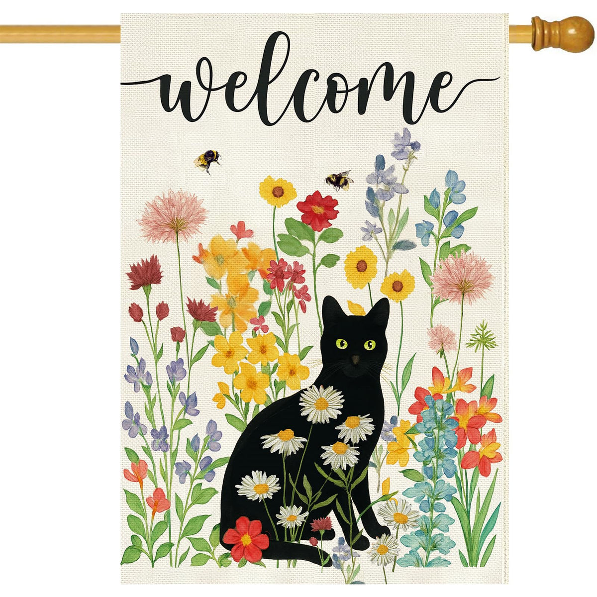 Baccessor Spring Summer black cat flag, double-sided burlap, vibrant welcome from any angle.