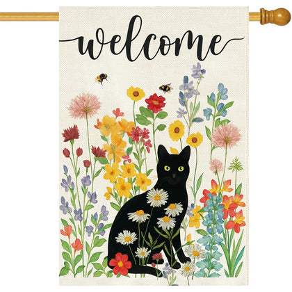 Baccessor Spring Summer black cat flag, double-sided burlap, vibrant welcome from any angle.