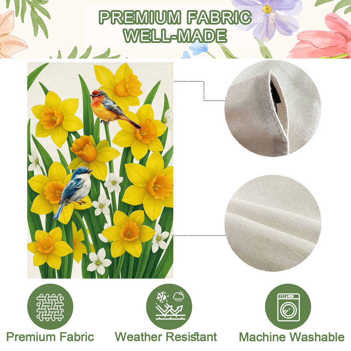 Baccessor flag showing yellow flowers for high visibility and curb appeal