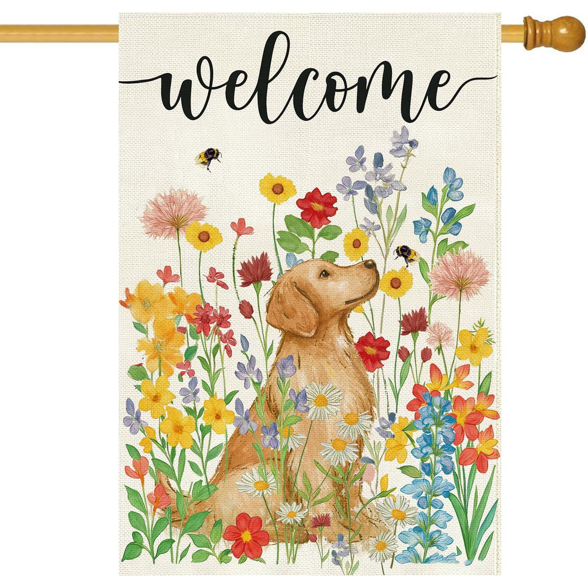 Baccessor Spring Summer dog house flag 28x40 burlap, double-sided welcome for porches.