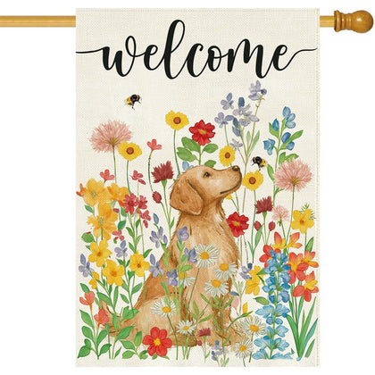Baccessor Spring Summer dog house flag 28x40 burlap, double-sided welcome for porches.