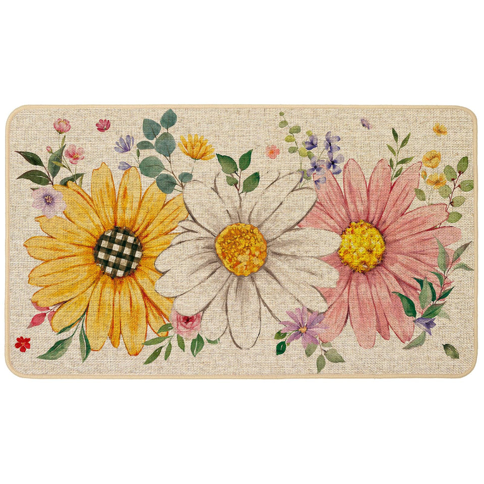 Baccessor spring-summer floral doormat outdoors with sunflowers, dirt-trapping and welcoming entrance