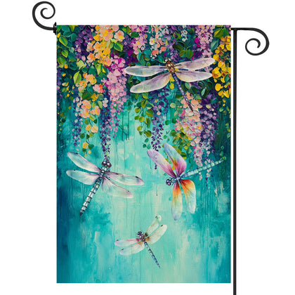 Baccessor Spring Summer floral garden flag, front view, durable burlap for outdoor use; welcomes guests.