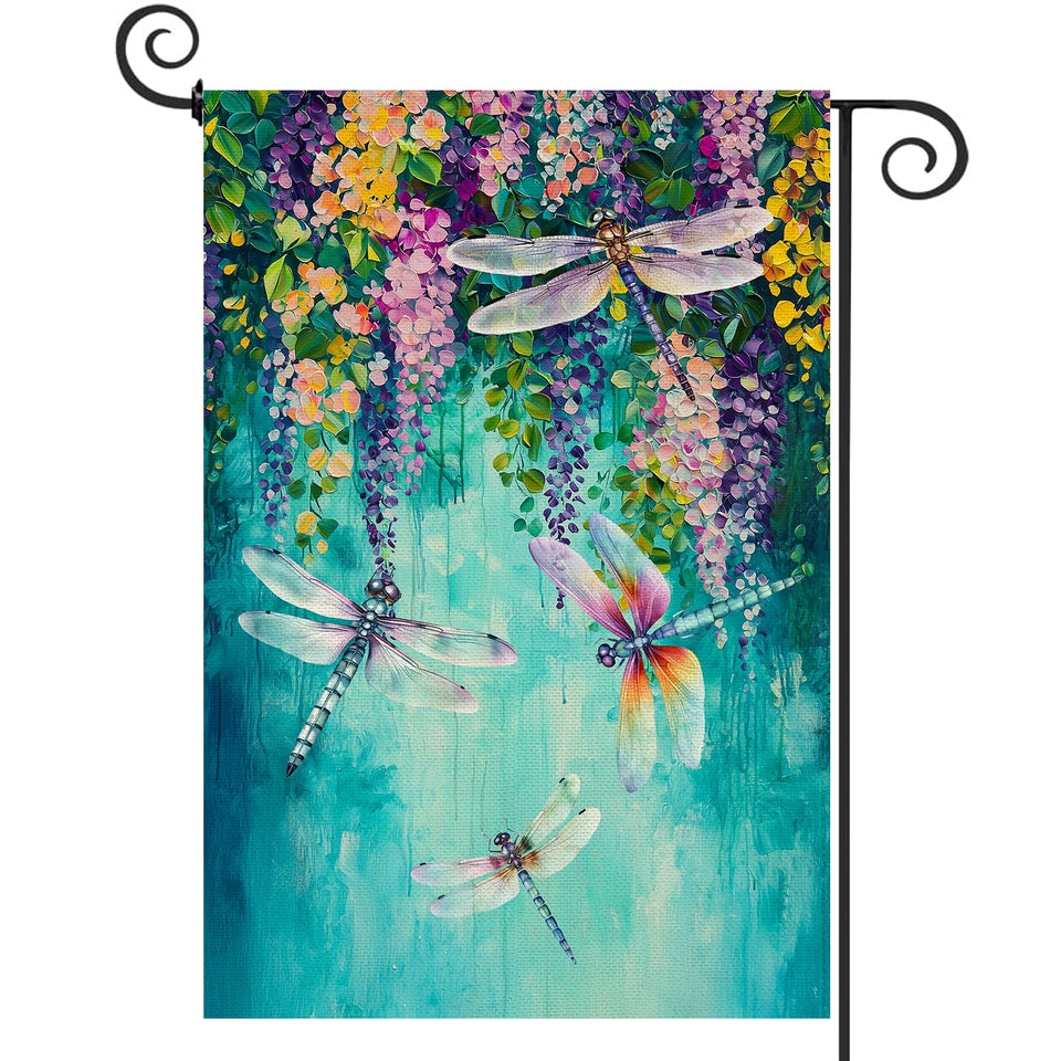 Baccessor Spring Summer floral garden flag, front view, durable burlap for outdoor use; welcomes guests.