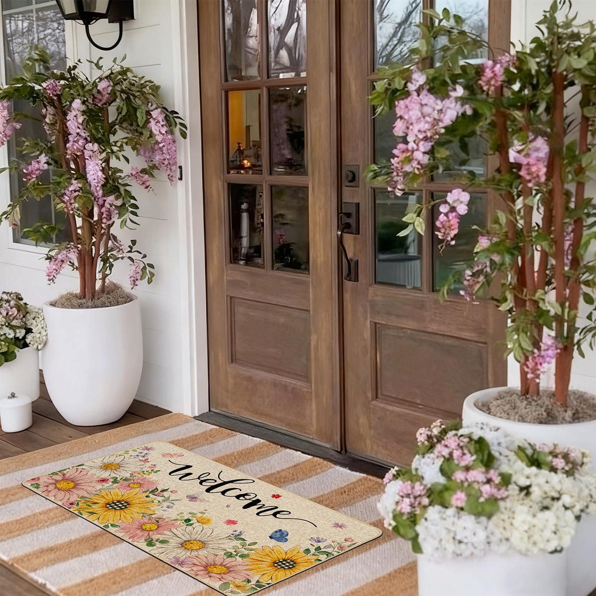 Baccessor daisy closeup doormat showing textured burlap surface and dirt retention