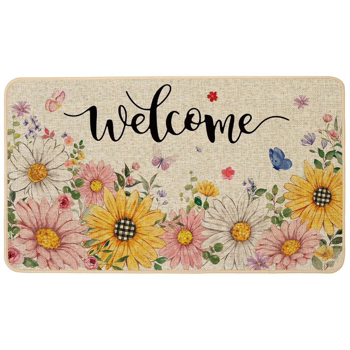 Baccessor daisy front doormat with spring floral pattern for welcoming guests outdoors