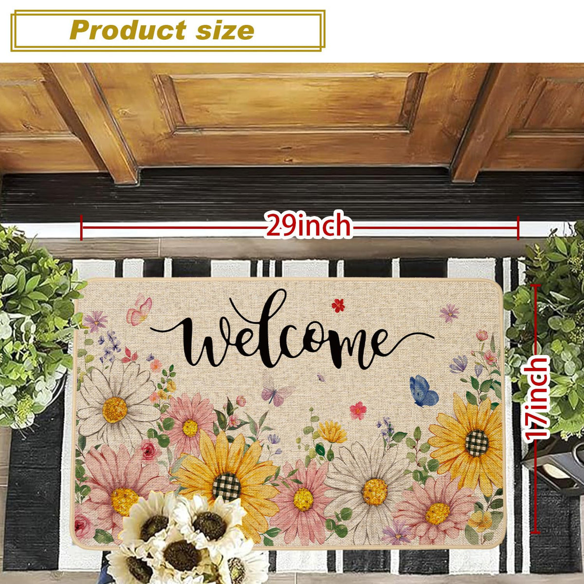 Baccessor sunflower closeup doormat showing durable materials for all weather