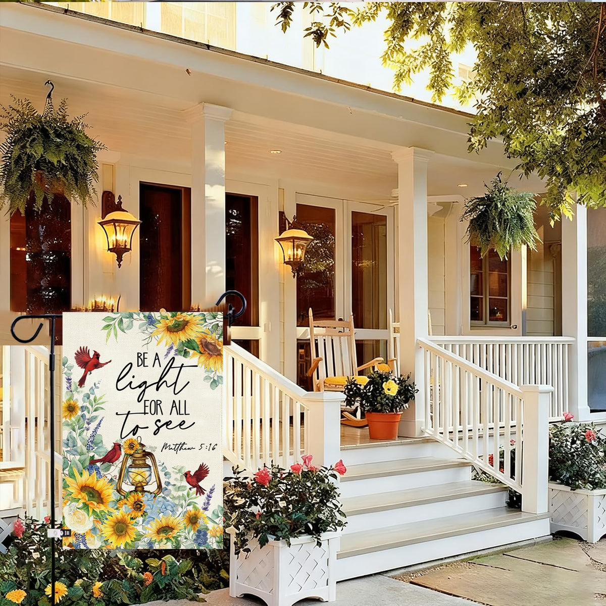 Baccessor sunflowers floral flag design brightens front yard ambience.