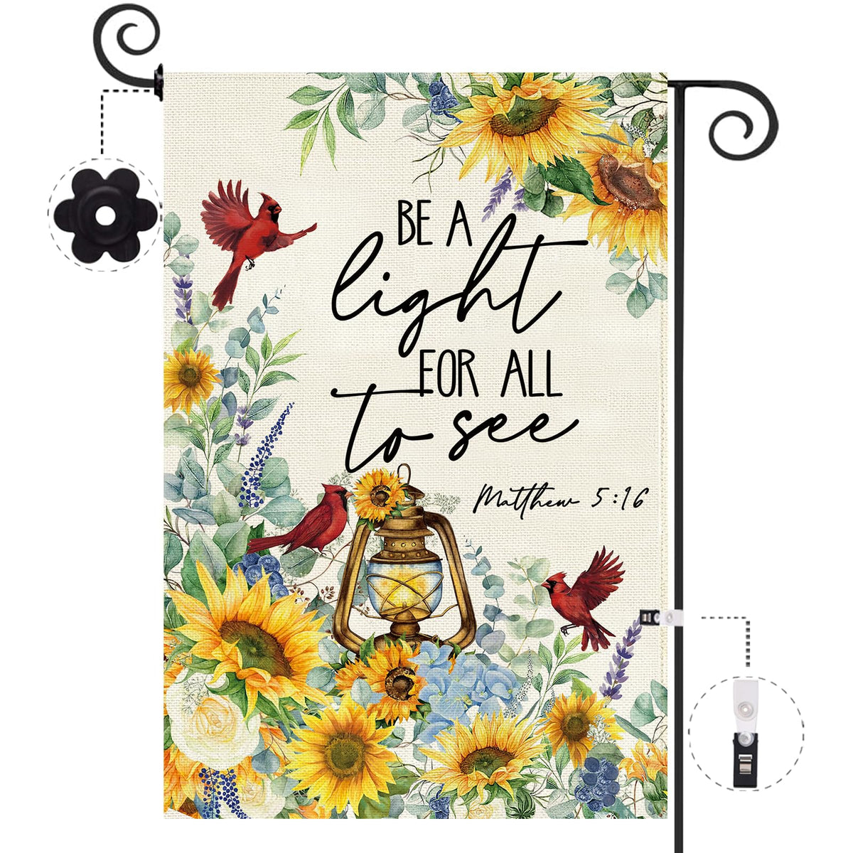 Baccessor garden flag with sunflowers and cardinal motif for welcoming curb appeal.