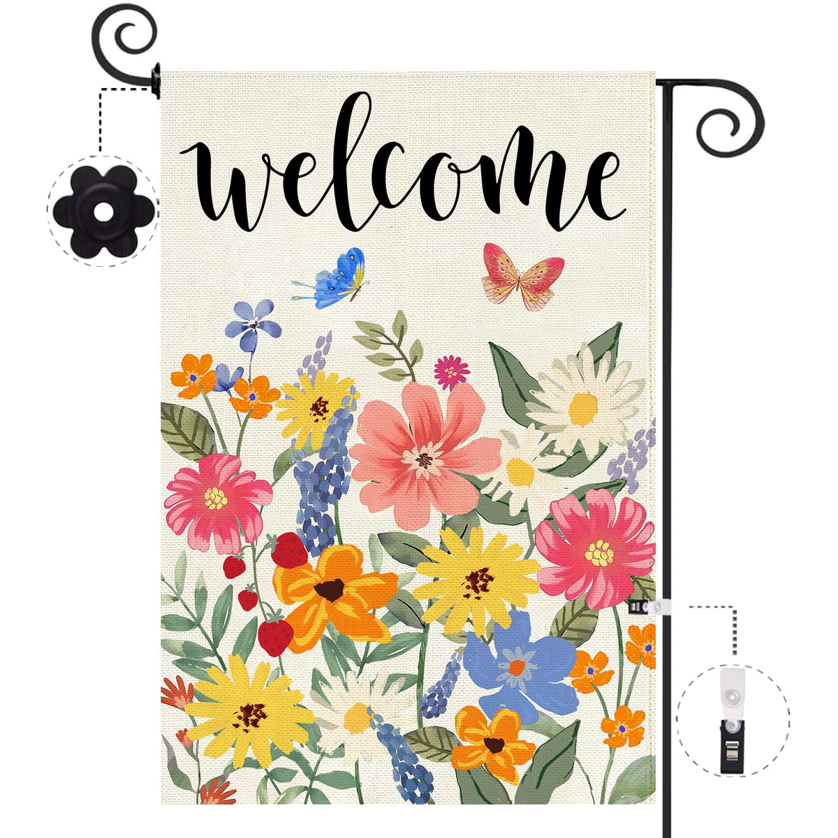 Baccessor Spring Summer Welcome flag, double-sided burlap, durable for outdoor display.