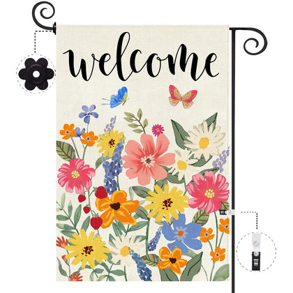 Baccessor Spring Summer Welcome flag, double-sided burlap, durable for outdoor display.