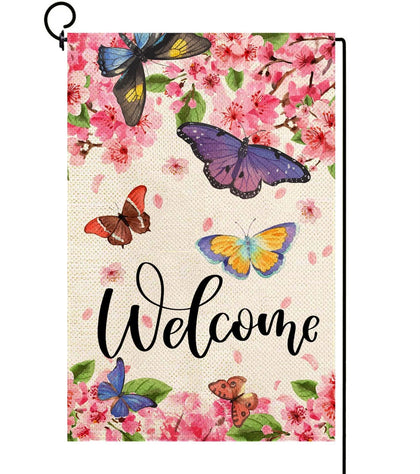 Baccessor SpringGarden flag with floral bird and butterfly design for outdoor curb appeal