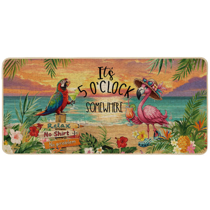 Baccessor Summer Doormat with flamingo and parrot welcomes guests at indoor or outdoor entrances