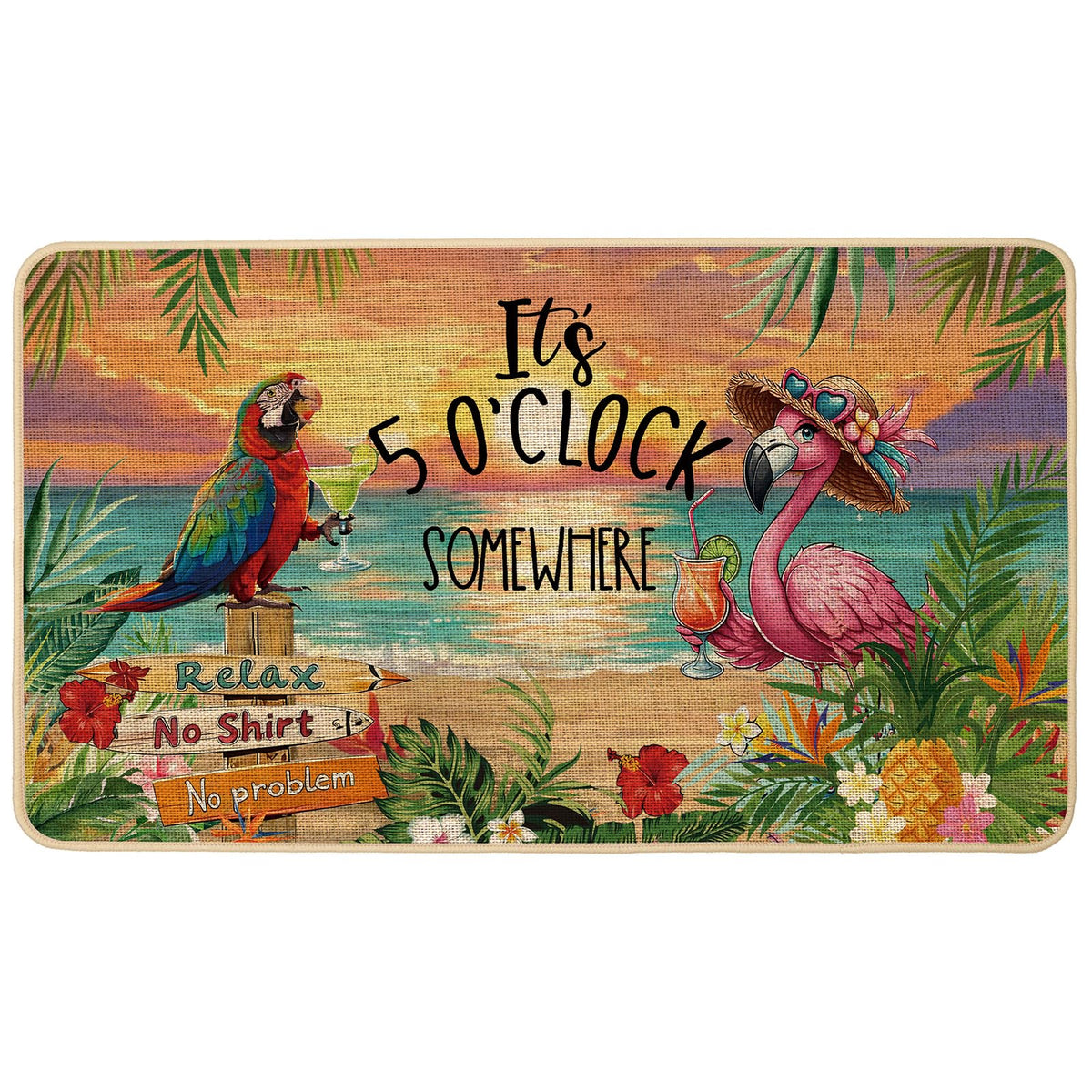 Baccessor summer doormat featuring flamingo-parrot welcomes guests and brightens entryways.