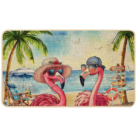 Baccessor Summer Flamingo Doormat on the front porch welcomes guests with a tropical flair.