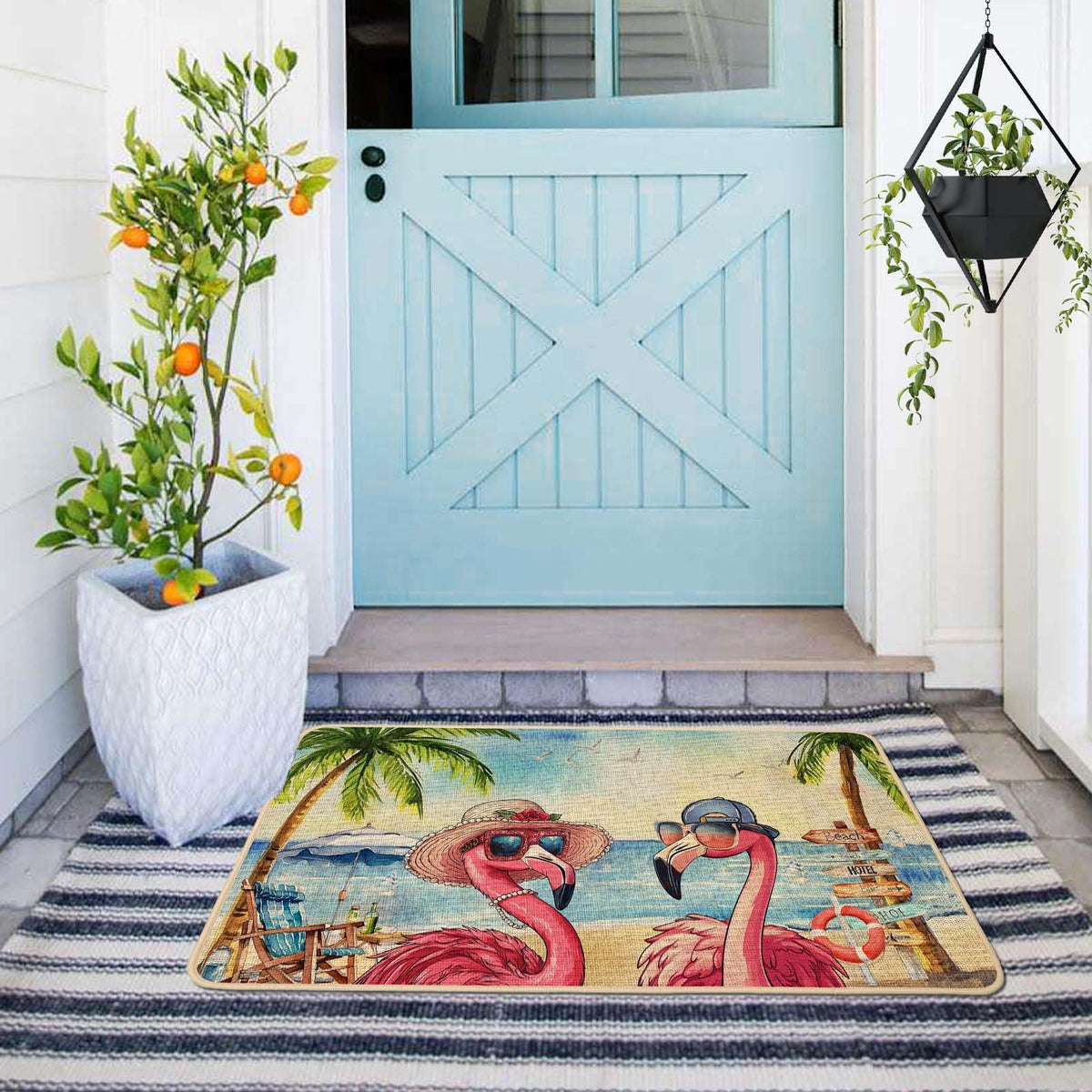Baccessor burlap doormat surface traps dirt while non-slip backing keeps it in place.