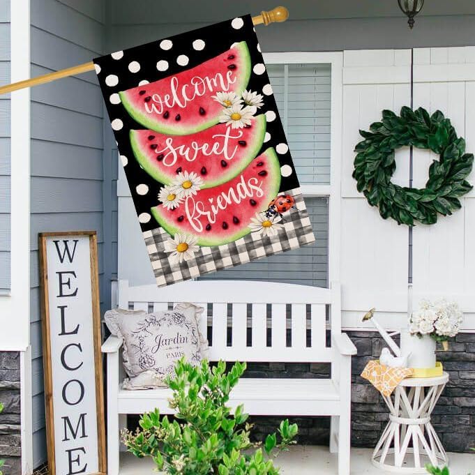 Baccessor summer seasonal yard flag on burlap for bright outdoor decor.