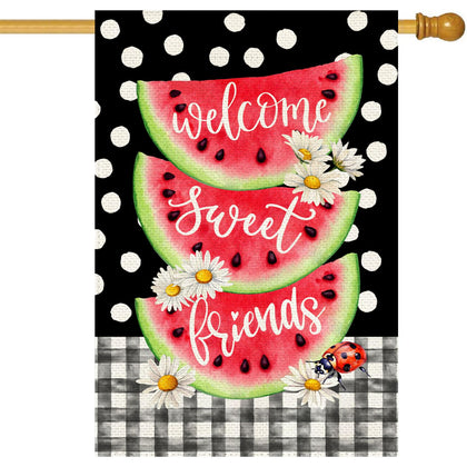 Baccessor Summer Watermelon House Flag double-sided, ideal for welcoming guests from any angle.