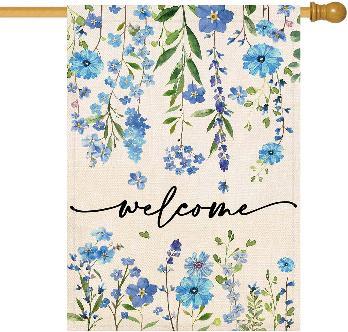 Baccessor summer welcome flag 28x40 with blue floral design, double-sided visibility in the garden