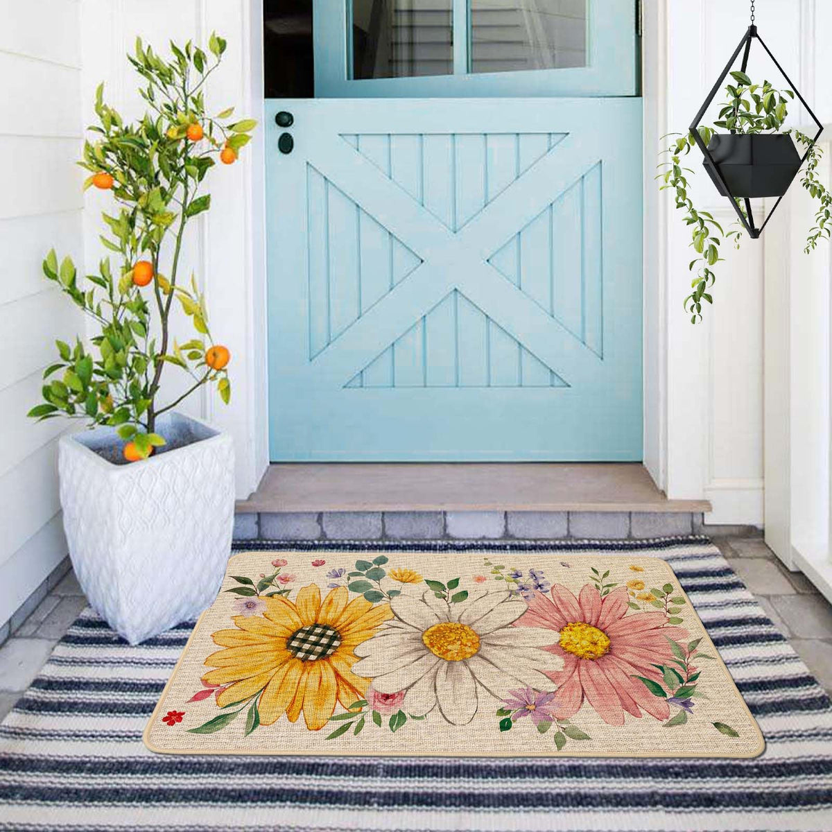 Baccessor sunflowers close-up doormat, burlap surface highlighting dirt retention