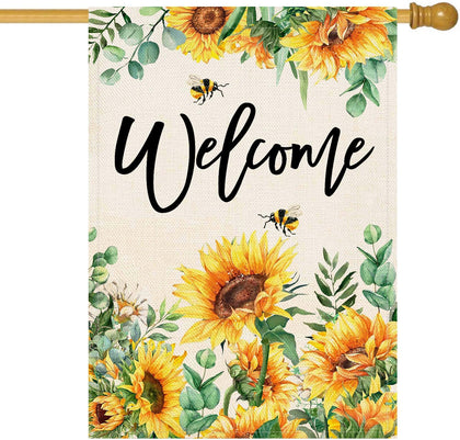 Baccessor sunflower flag front angle with bright spring colors.