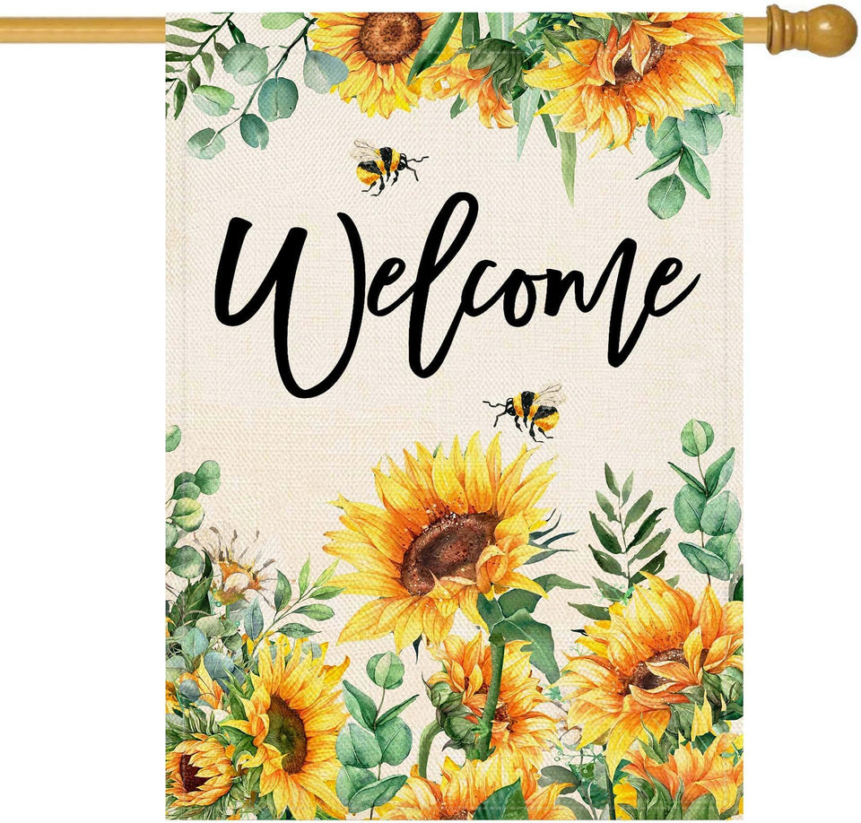 Baccessor sunflower flag front angle with bright spring colors.