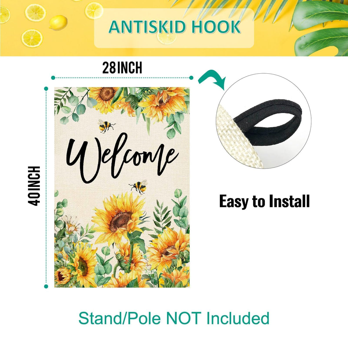 Baccessor sunflower flag weatherproof fabric stands up outdoors.
