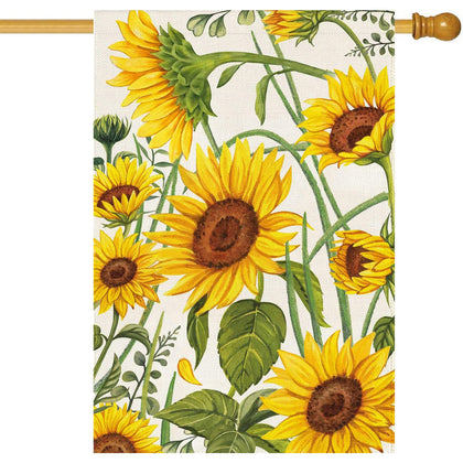 Baccessor sunflower house flag 28x40 front view enhances curb appeal.
