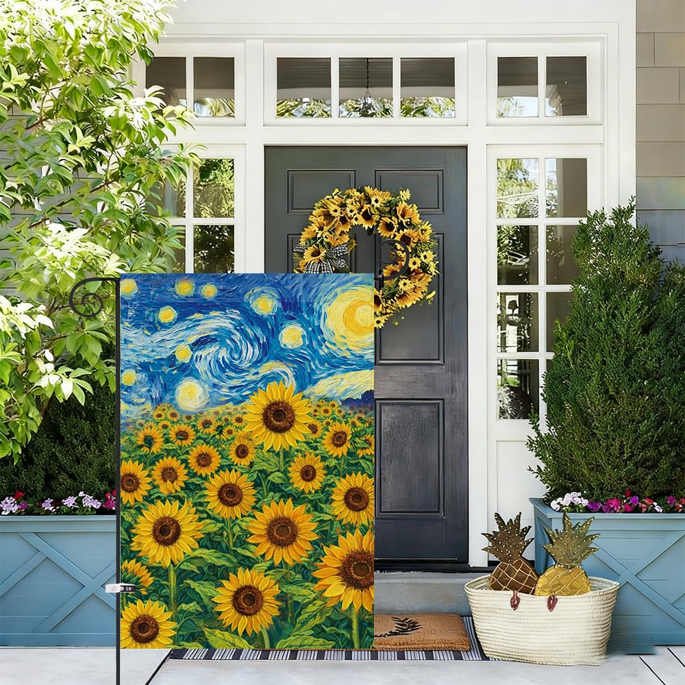 Baccessor sunflowers flag back view showing two-sided visibility for guests from behind