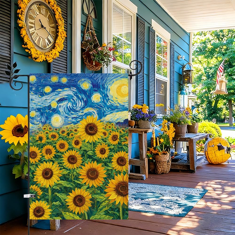 Baccessor sunflowers flag sleeve top detail enabling easy flag pole mounting