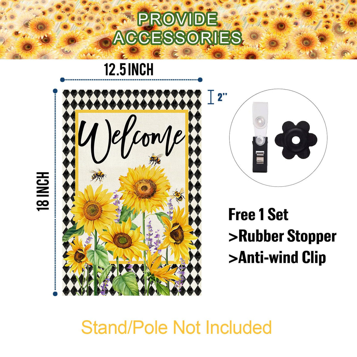 Baccessor sunflowers flag enhances curb appeal for front yard decor.