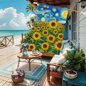 Baccessor sunflowers garden flag side view welcomes guests from every angle outdoors