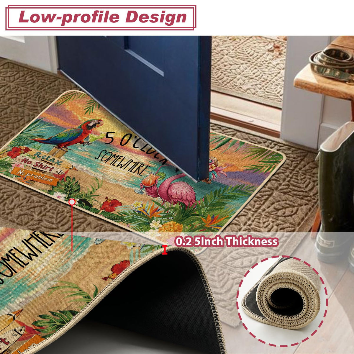 Baccessor seasonal decor rug enhances entryway during summer and holidays.