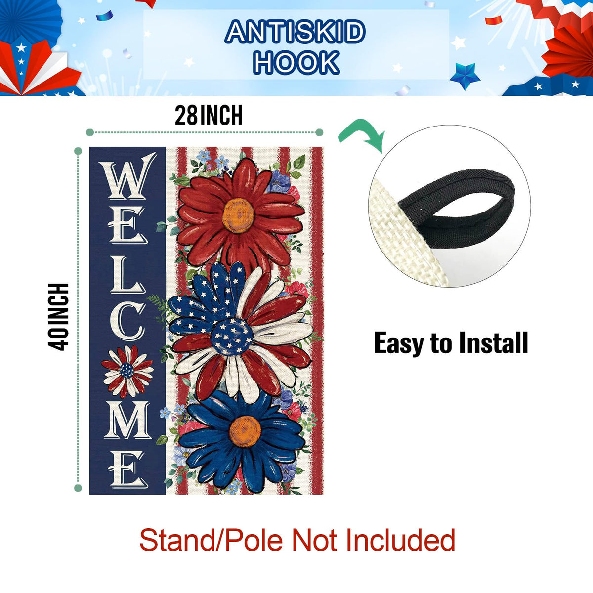 Baccessor weatherproof burlap flag withstands wind and light rain for longer use.