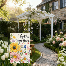Baccessor weatherproof floral yard flag designed to endure wind and rain.