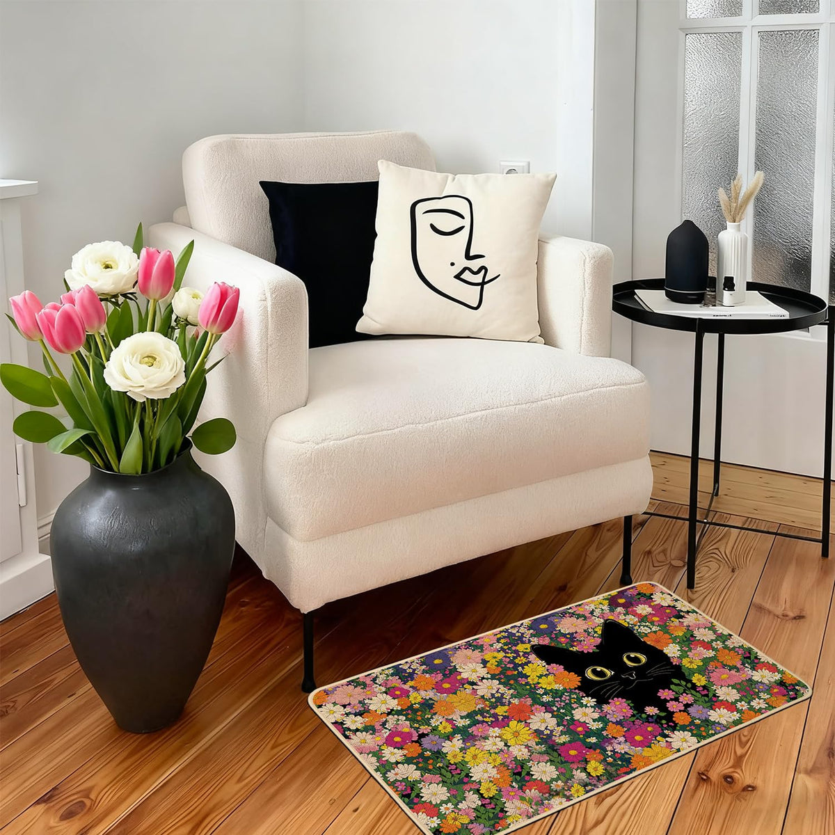Baccessor welcome mat shows floral design for curb appeal outdoors.