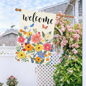 Baccessor welcome flag 28x40 floral butterflies print enhances porch decor