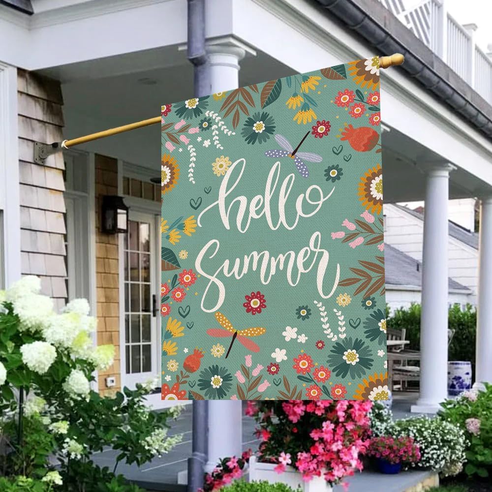 Baccessor welcome flag with burlap floral print for a festive yard accent